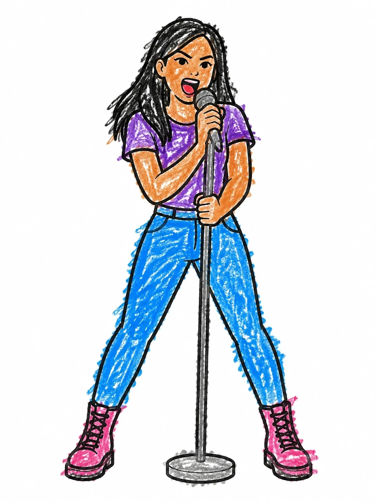 Colored example of the Pop Singer With Microphone Stand coloring page