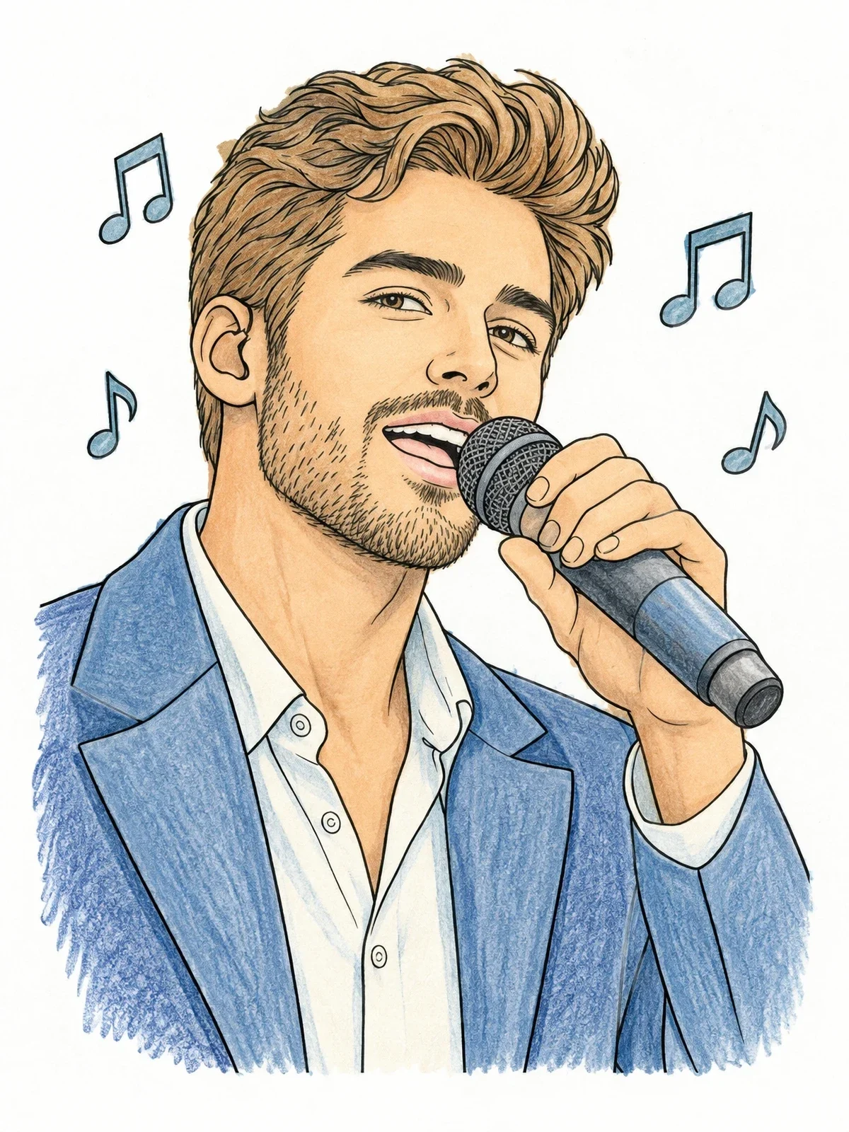 Colored example of the Pop Singer Performing With Microphone coloring page
