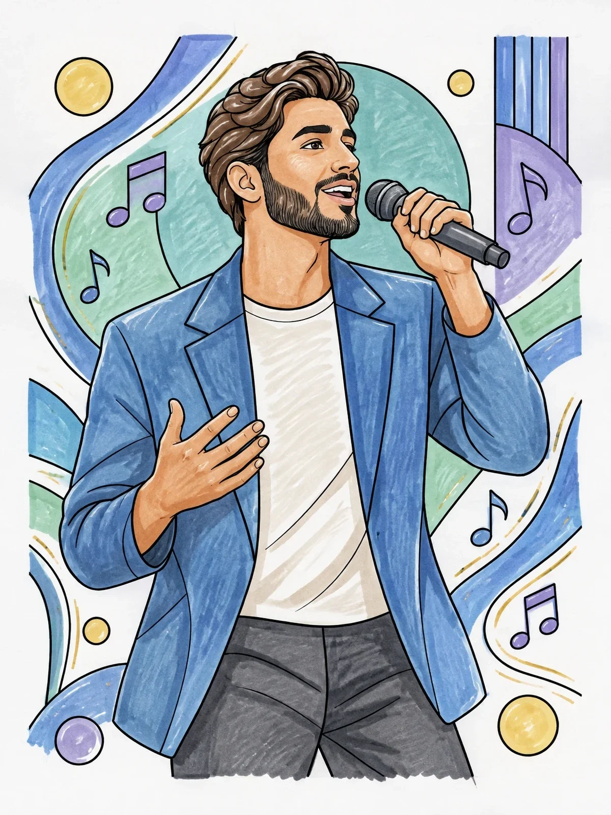 Colored example of the Pop Singer Performing On Stage coloring page