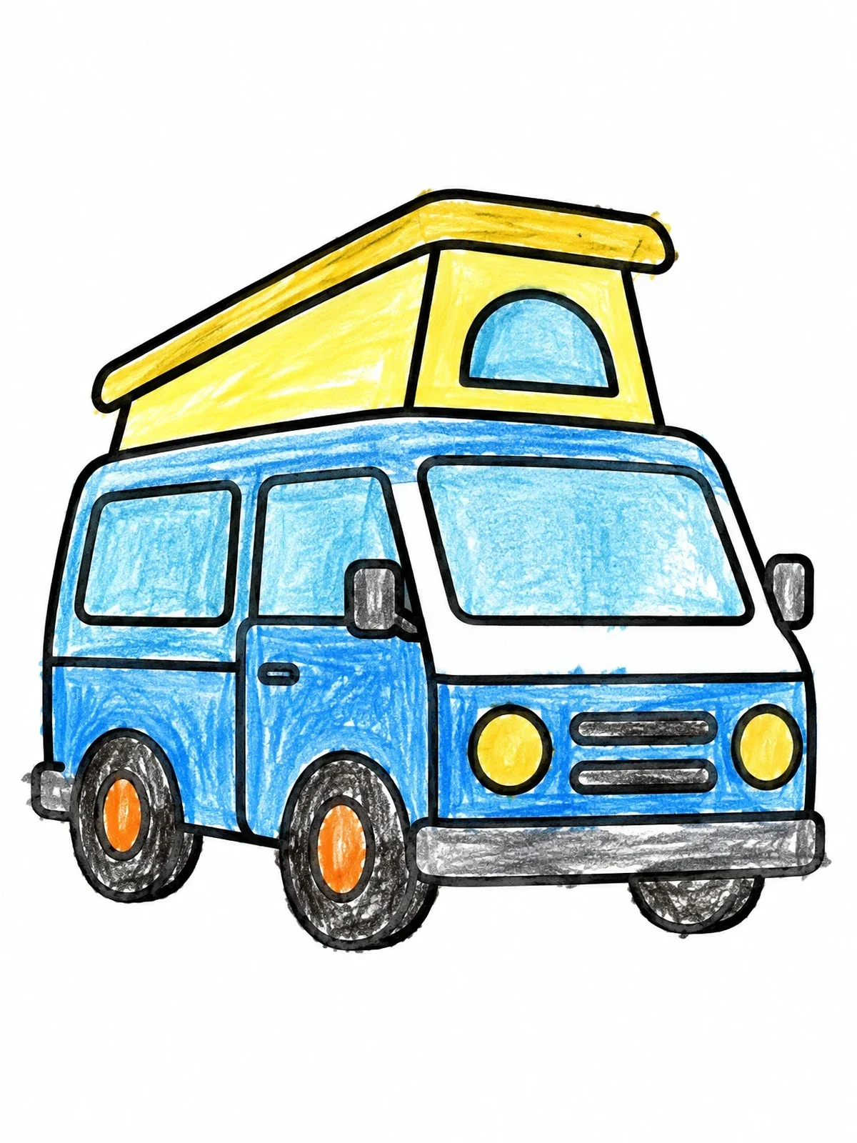 Colored example of the Pop Up Camper Van coloring page