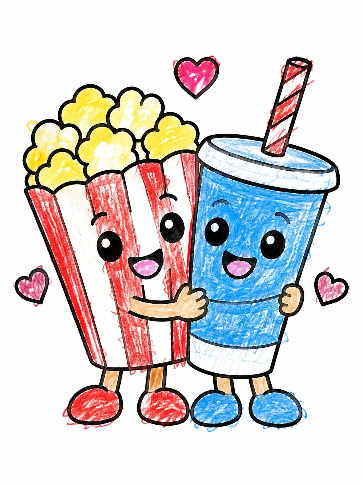 Colored example of the Popcorn And Soda Best Friends coloring page