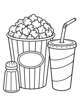 Free printable Popcorn Bucket With Soda And Salt coloring page