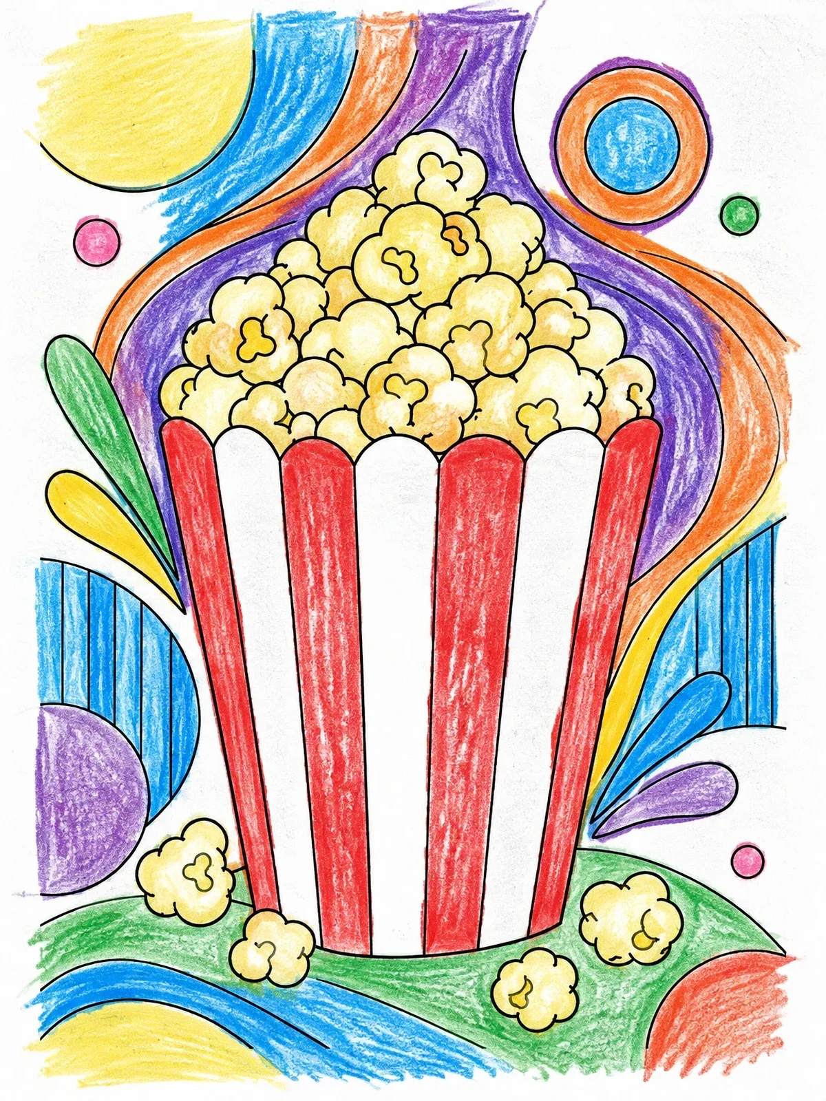 Colored example of the Popcorn Bucket With Abstract Patterns coloring page