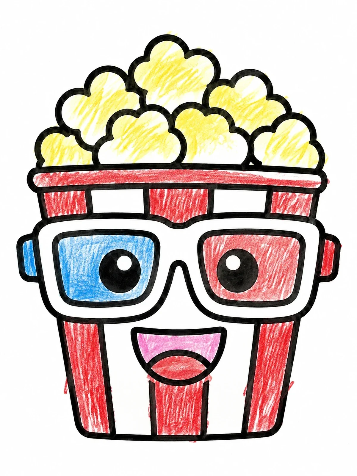 Colored example of the Popcorn Bucket With Cinema Glasses coloring page