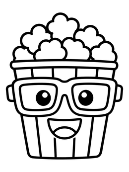 Free printable Popcorn Bucket With Cinema Glasses coloring page