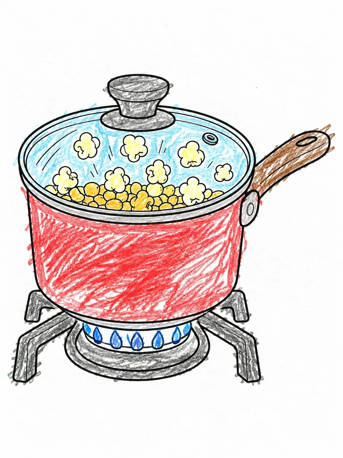 Colored example of the Popcorn Popping On The Stove coloring page