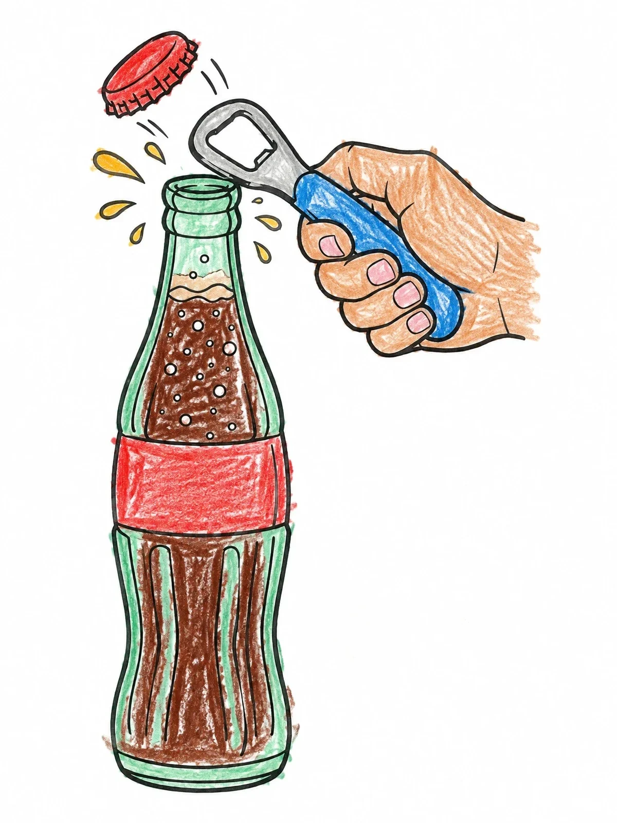 Colored example of the Popping Open A Soda Bottle coloring page