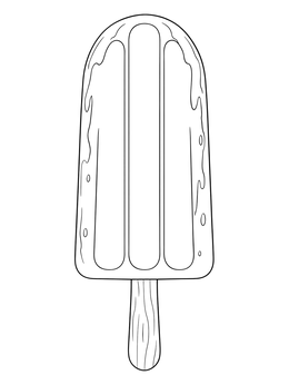 A detailed popsicle coloring page showing a classic ice pop on a wooden stick.