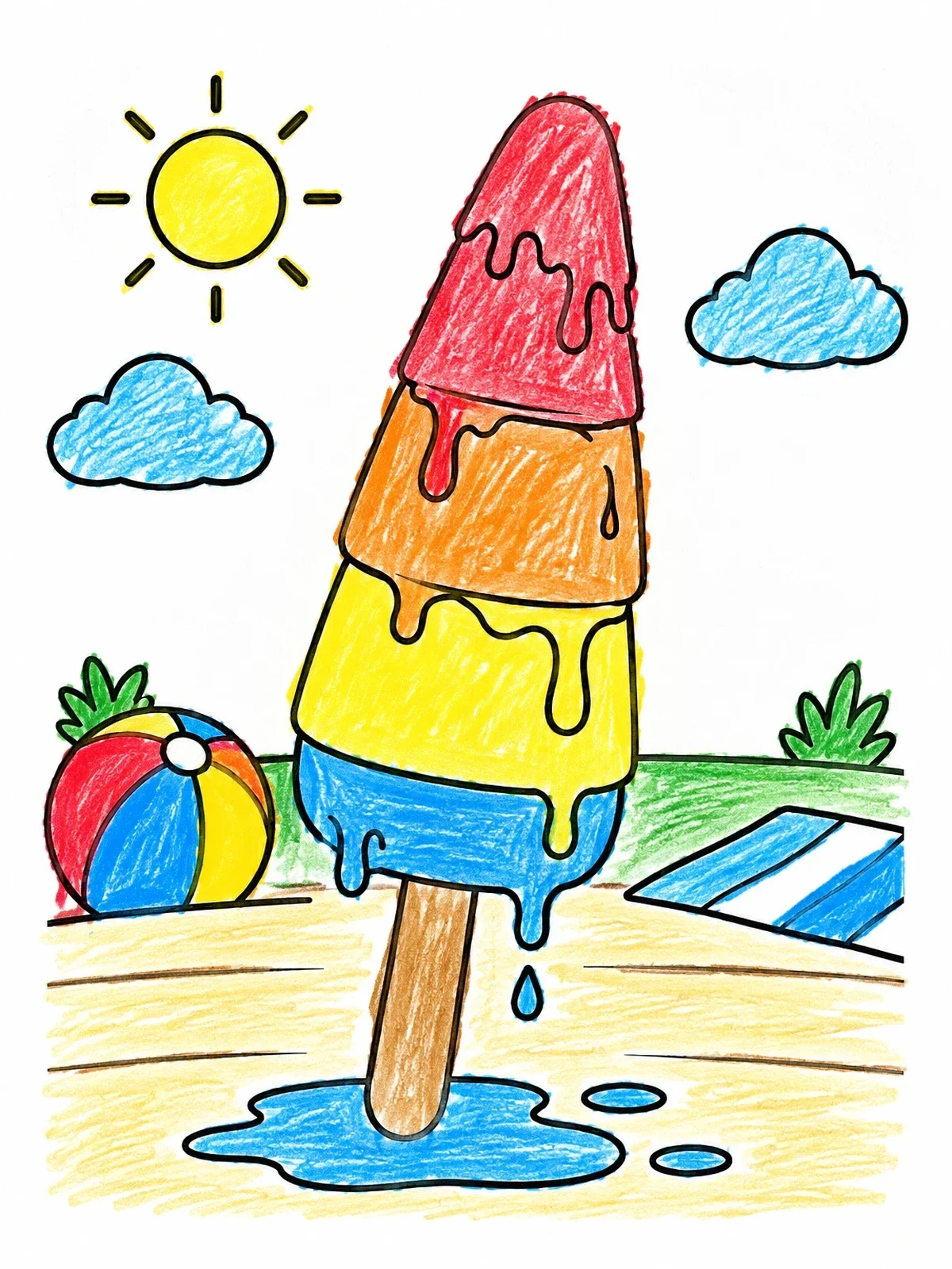 Colored example of the Melting Striped Ice Pop Outdoors coloring page