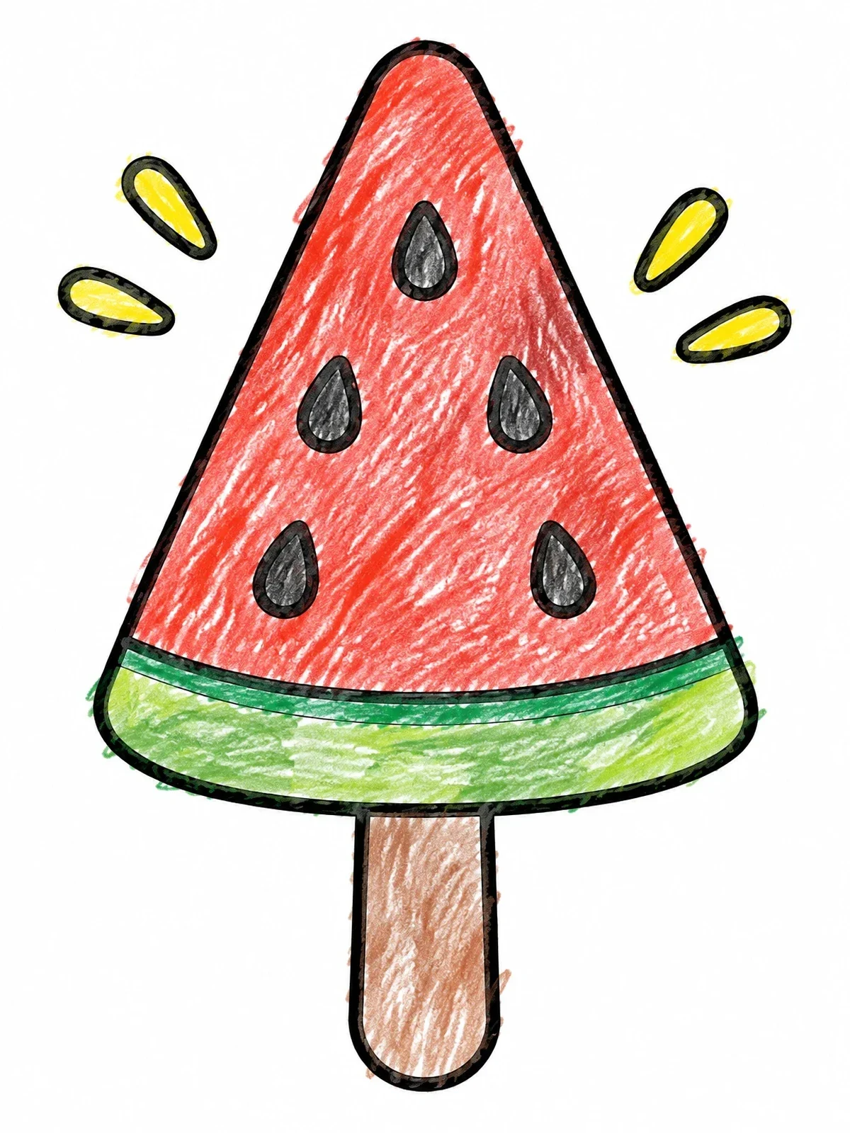 Colored example of the Watermelon Slice Popsicle coloring page