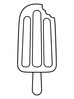 A simple outline of a popsicle coloring page with a clean bite taken from the corner.