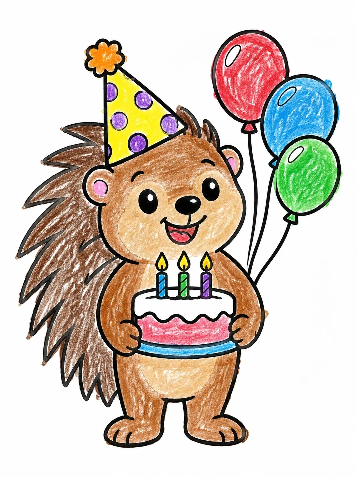 Colored example of the Porcupine Birthday Celebration With Cake coloring page