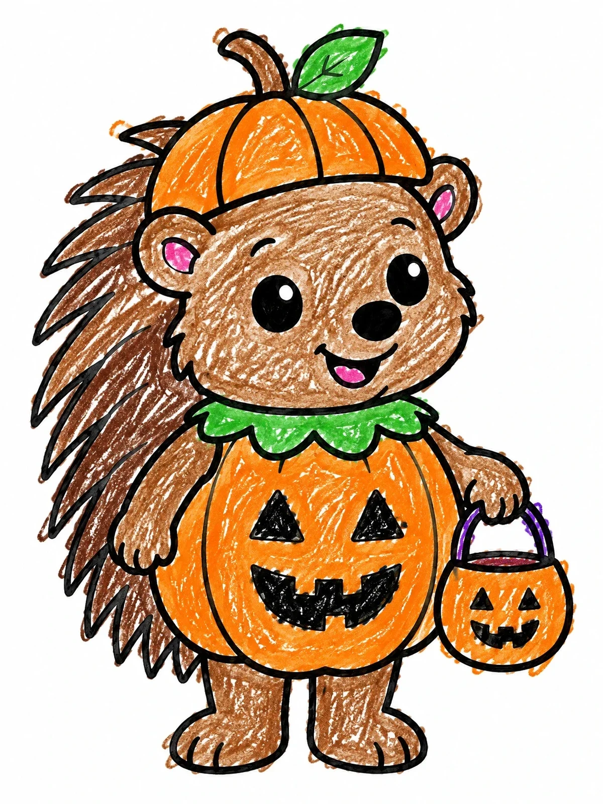 Colored example of the Porcupine In Halloween Pumpkin Costume coloring page
