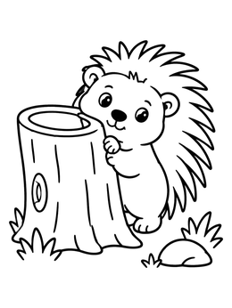 Free printable Cute Porcupine Hiding Behind Tree Stump coloring page