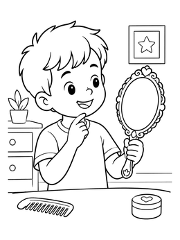 Free printable Boy Looking Into Hand Mirror coloring page
