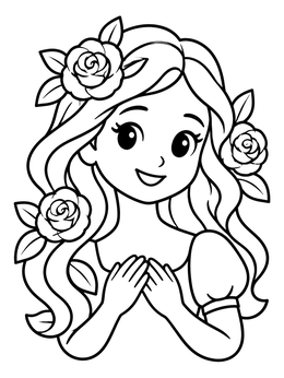 Free printable Pretty Girl With Roses In Hair coloring page