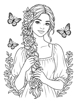 Free printable Woman With Braided Floral Hair coloring page