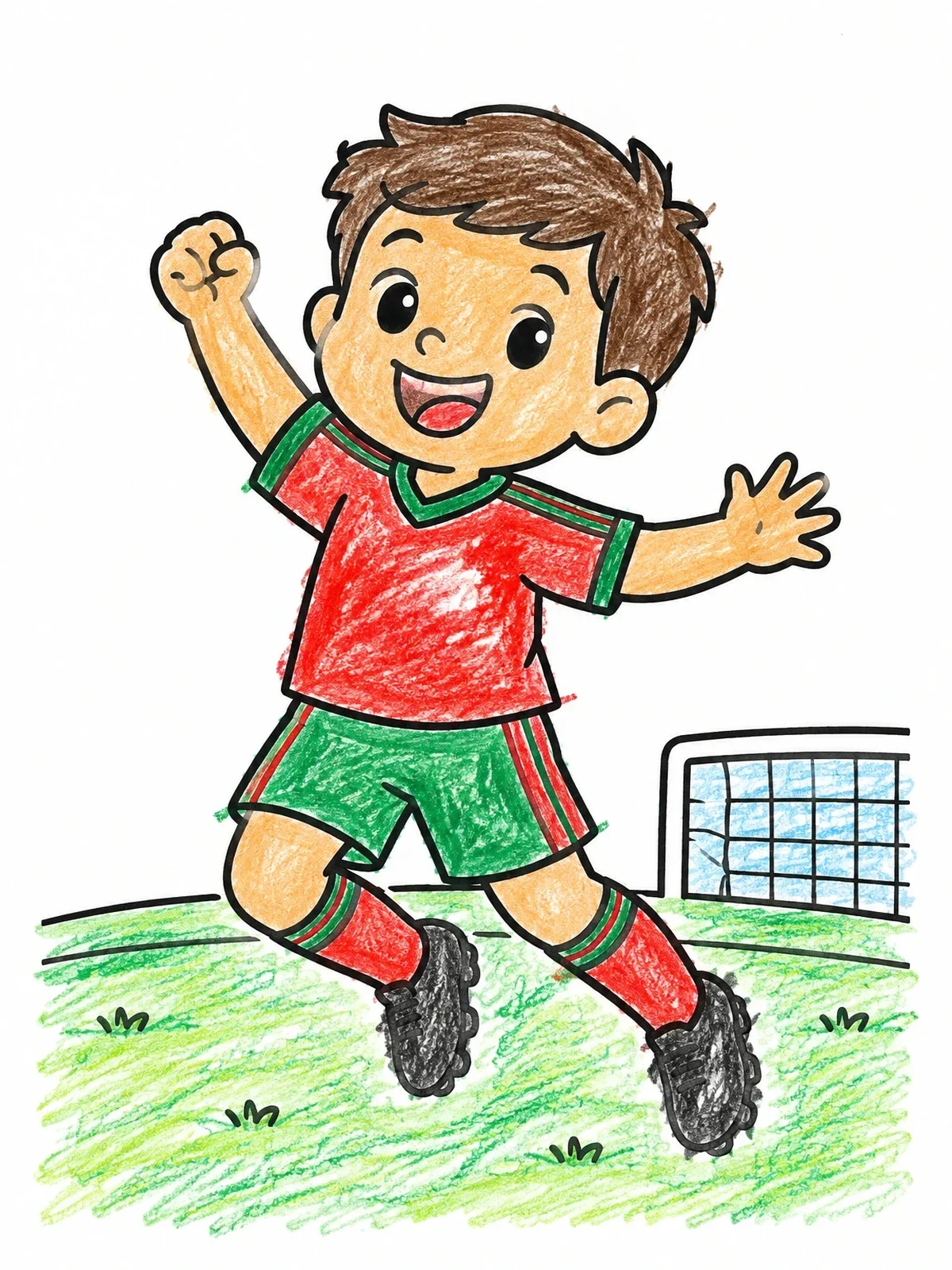 Colored example of the Cheerful Soccer Player Celebrating A Goal coloring page