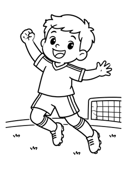 Free printable Cheerful Soccer Player Celebrating A Goal coloring page