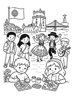 Free printable Children Painting Azulejos In Portugal coloring page