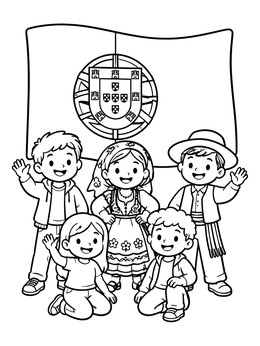 Free printable Portuguese Children And National Flag coloring page