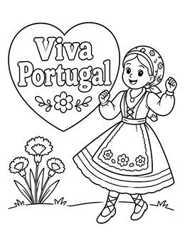 Free printable Portuguese Folk Dancer With Carnations coloring page