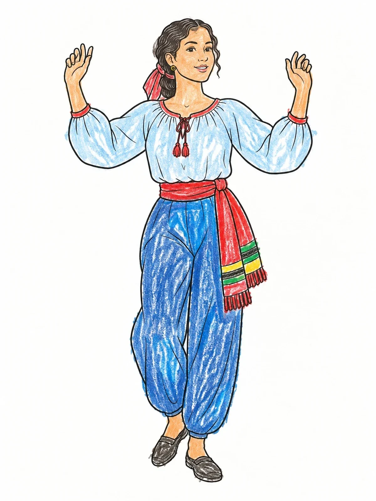 Colored example of the Portuguese Folk Dancer In Costume coloring page