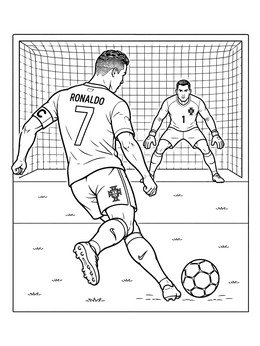 Cristiano Ronaldo taking a penalty kick on a portugal coloring page.