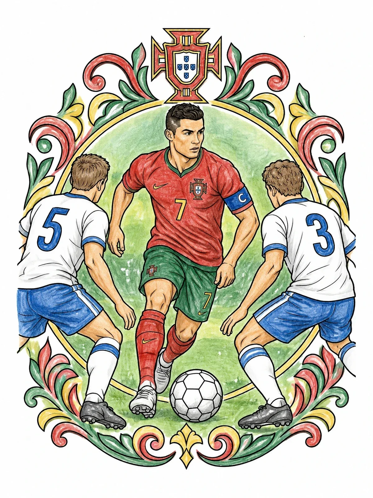 Colored example of the Portuguese Soccer Striker In Action coloring page