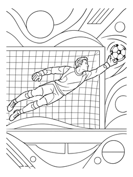 A dynamic portugal coloring page of a goalkeeper making a diving save at the soccer net.