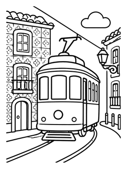 Free printable Vintage Tram On Lisbon Street coloring page