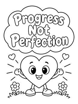 Free printable Cheerful Heart Progress Not Perfection coloring page