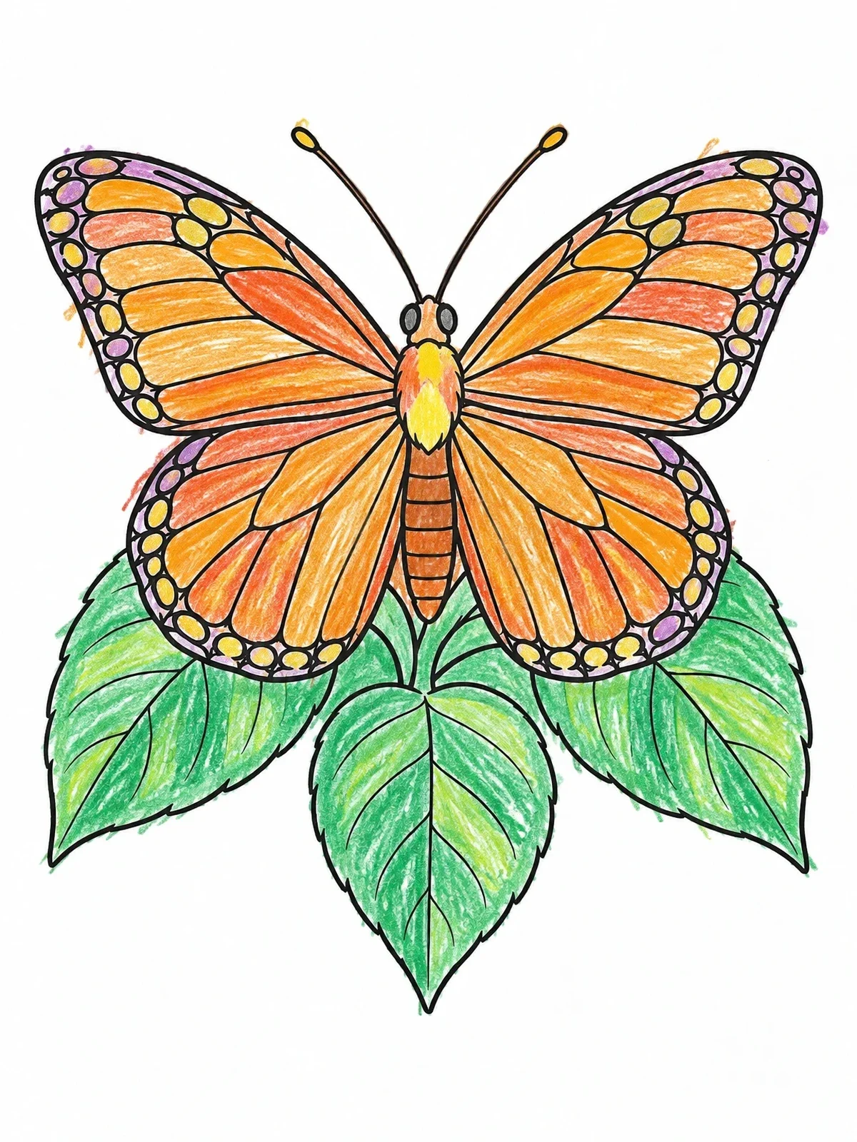 Colored example of the Detailed Butterfly Resting On Leaves coloring page