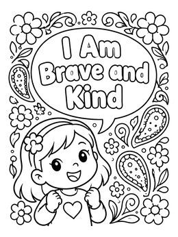 Free printable I Am Brave And Kind Girl coloring page