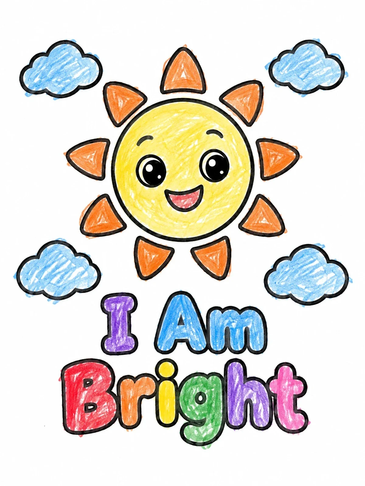 Colored example of the I Am Bright Smiling Sun coloring page