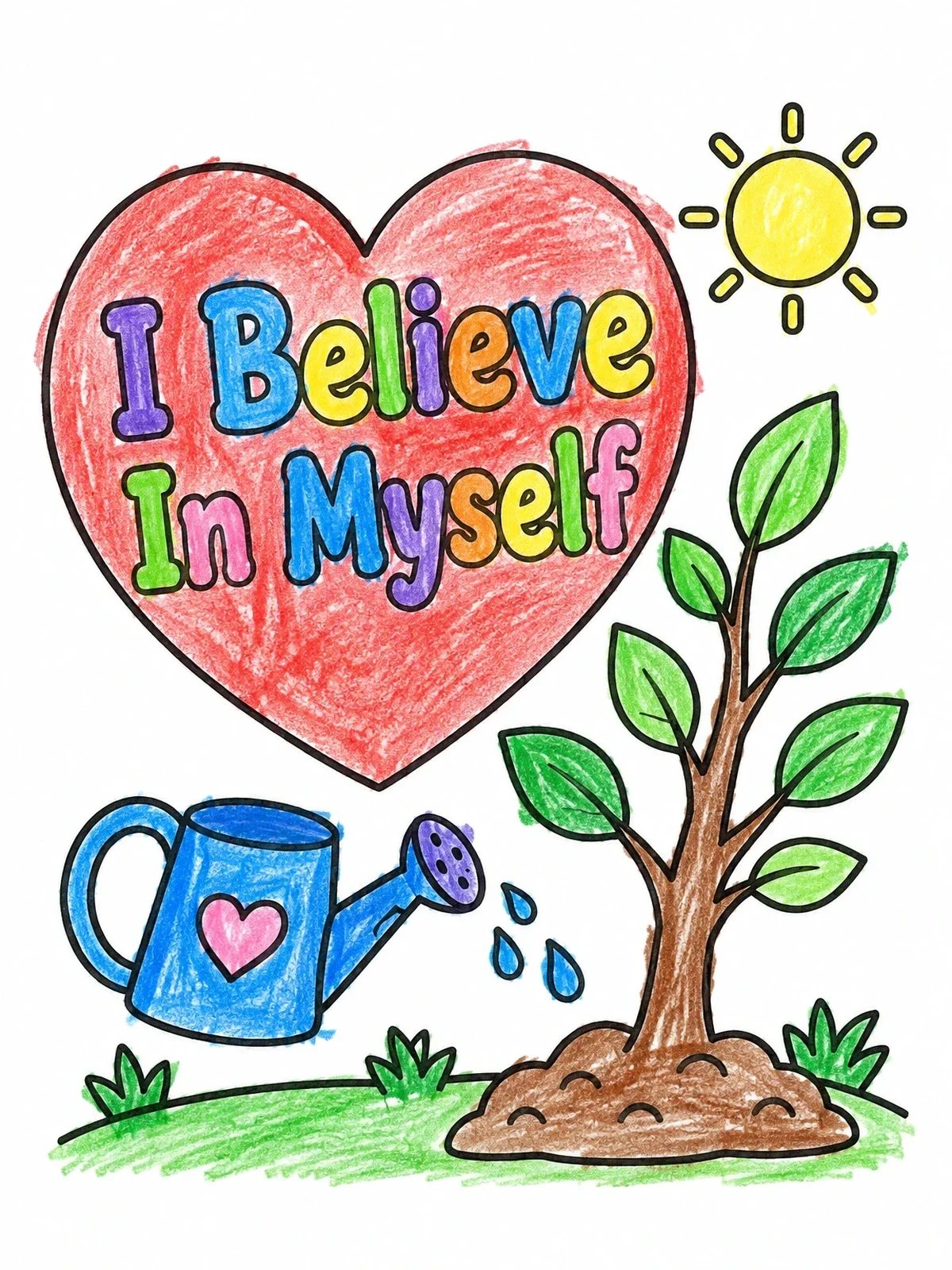 Colored example of the I Believe In Myself Growth Plant coloring page