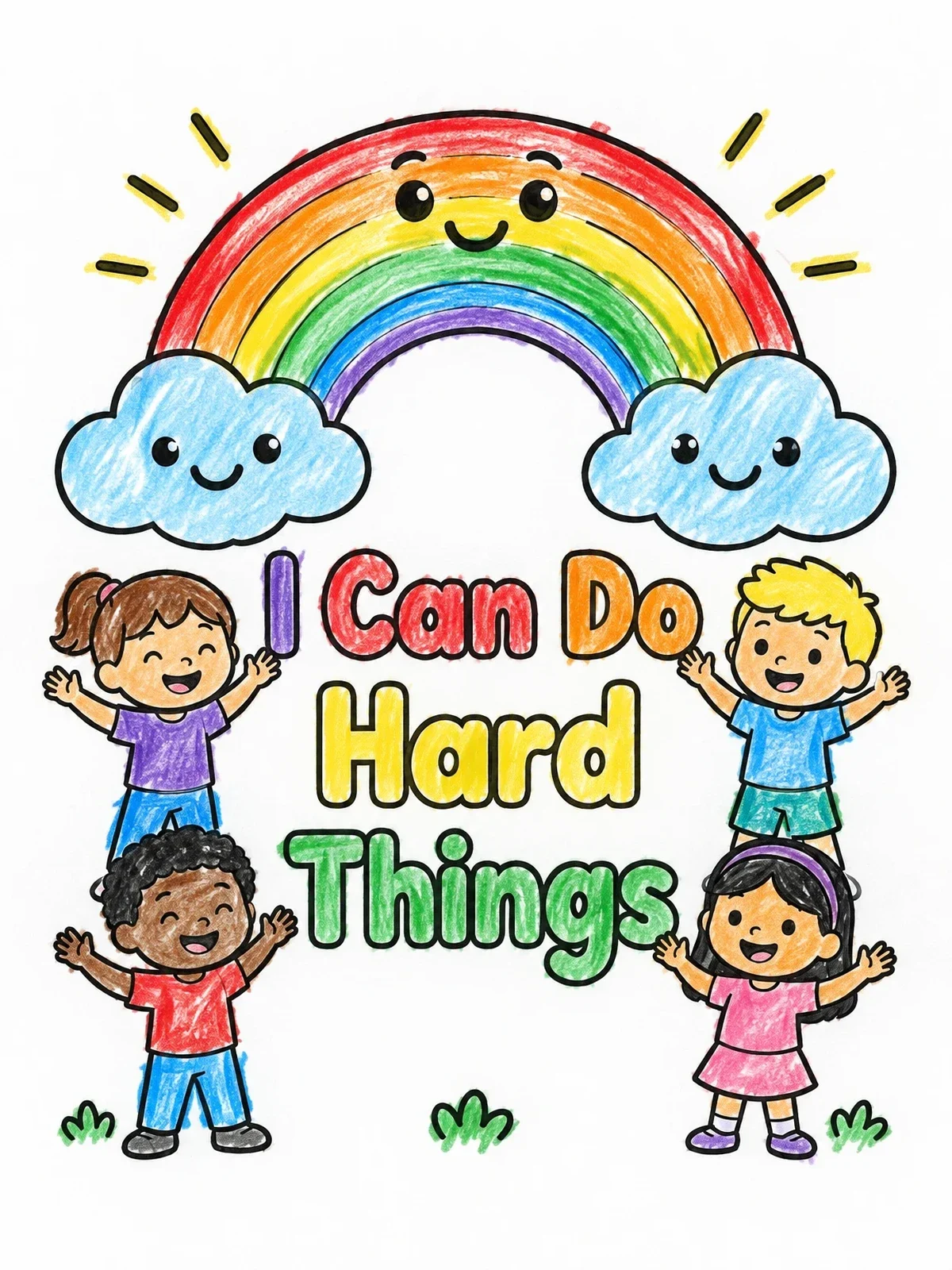 Colored example of the I Can Do Hard Things Affirmation coloring page