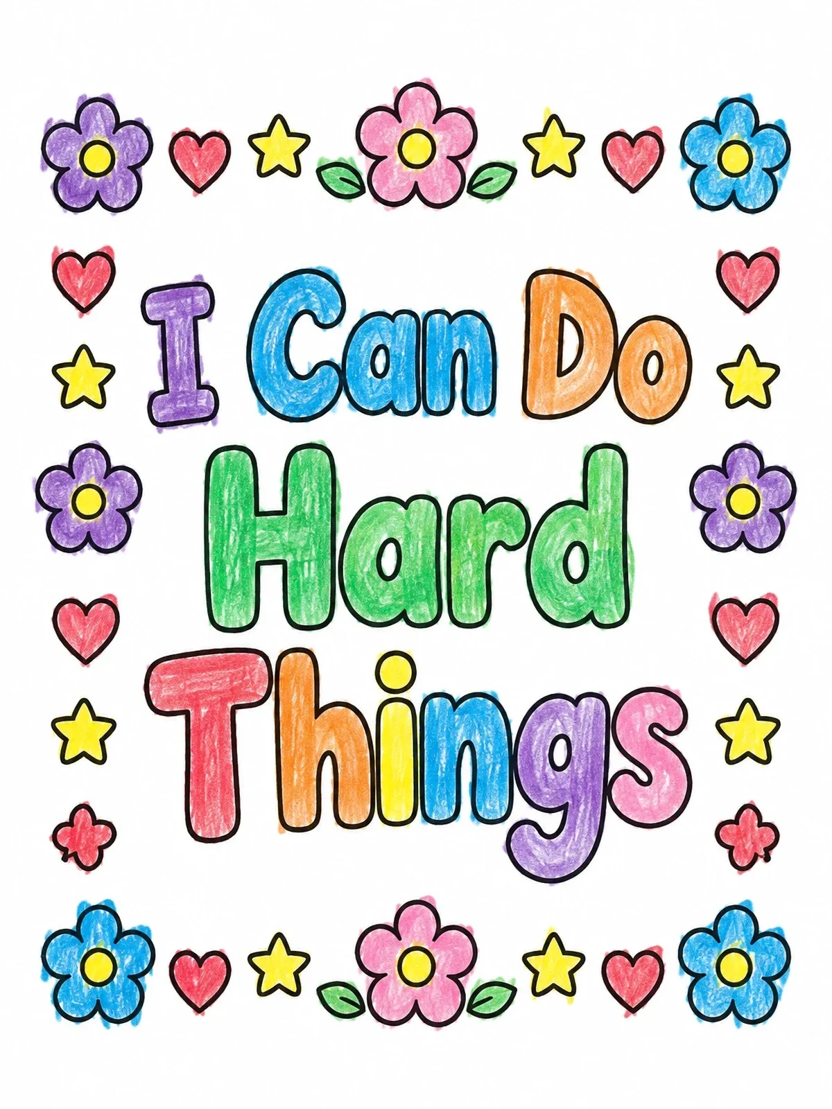 Colored example of the I Can Do Hard Things Affirmation coloring page