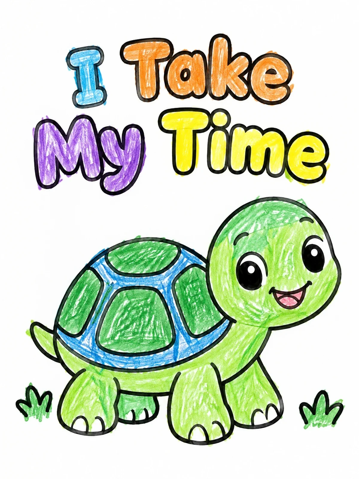 Colored example of the I Take My Time Cute Turtle coloring page