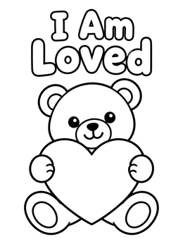 Free printable Teddy Bear With Heart Affirmation coloring page