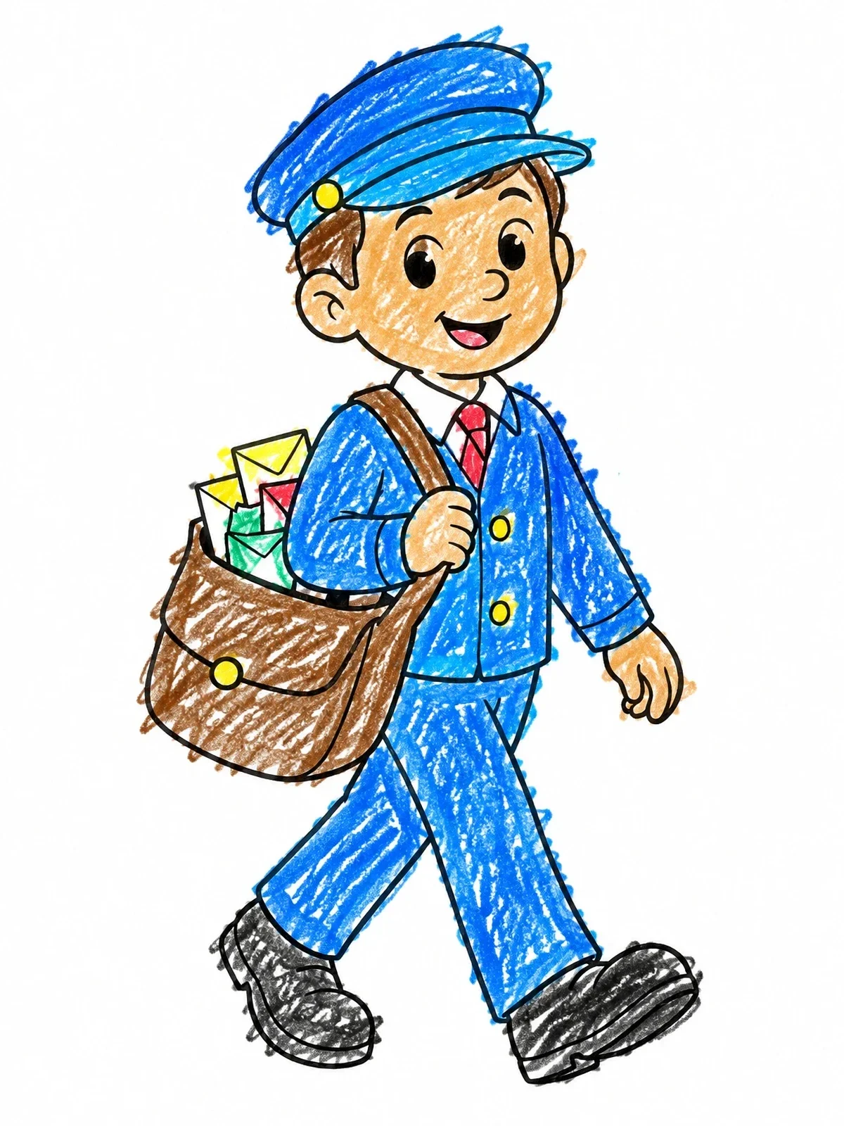 Colored example of the Cheerful Mail Carrier Walking With Bag coloring page