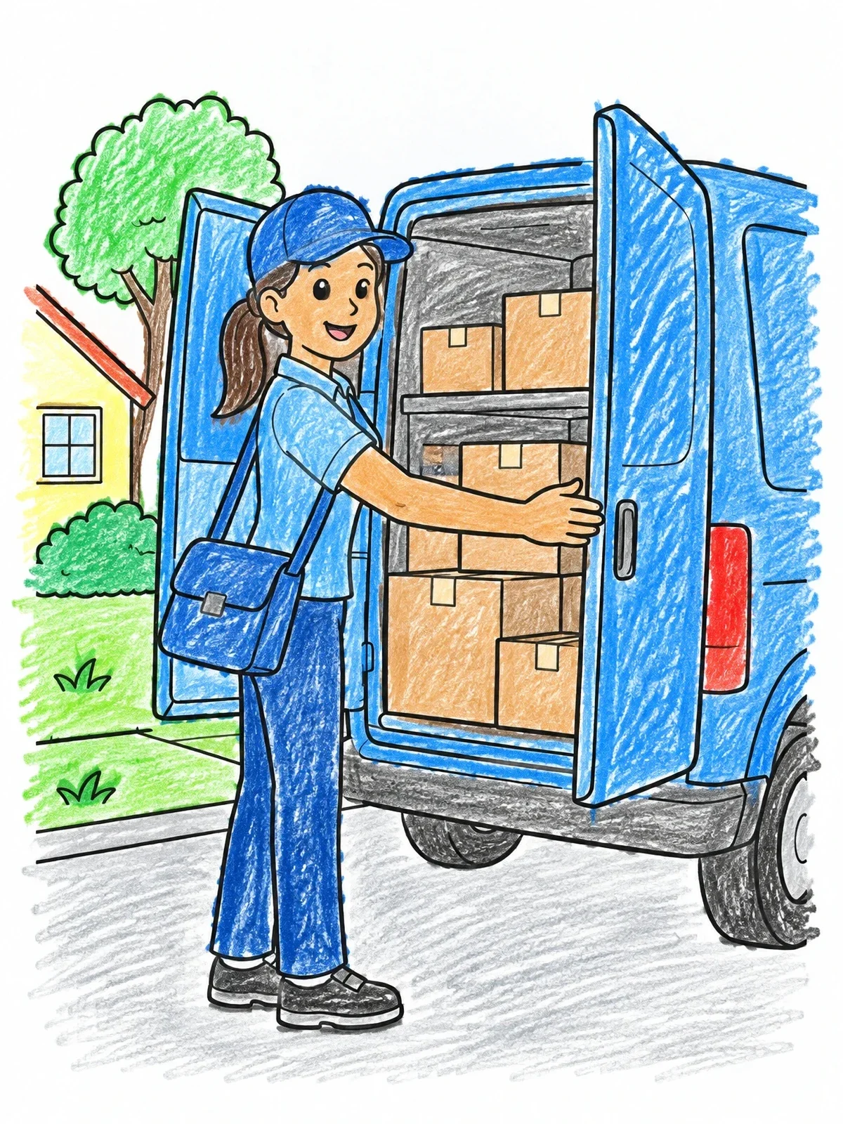 Colored example of the Friendly Delivery Carrier Opening Van coloring page