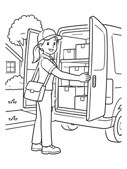 Free printable Friendly Delivery Carrier Opening Van coloring page