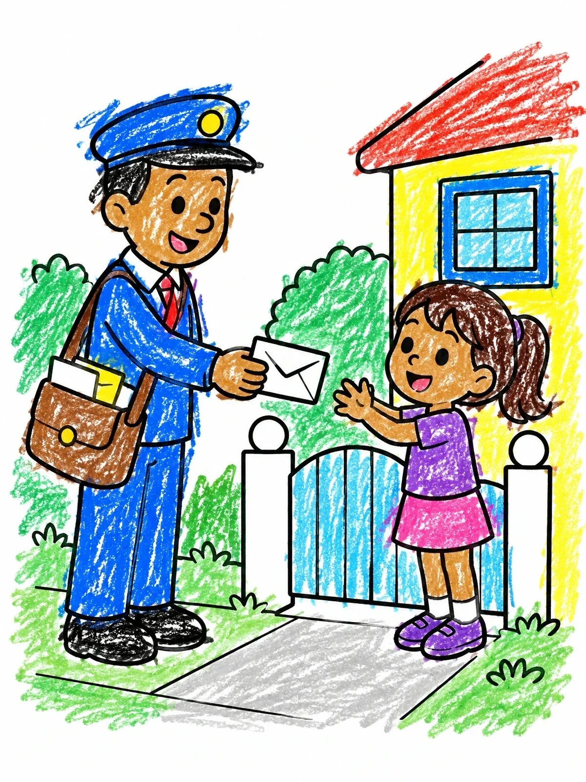 Colored example of the Friendly Mail Carrier Delivering A Letter coloring page