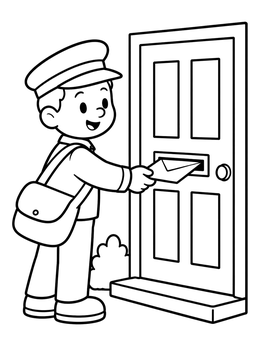 Free printable Friendly Mail Carrier At The Door coloring page