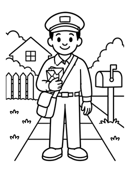 Free printable Friendly Mail Carrier On Neighborhood Sidewalk coloring page