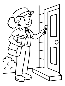 Free printable Friendly Mail Carrier Ringing Doorbell coloring page