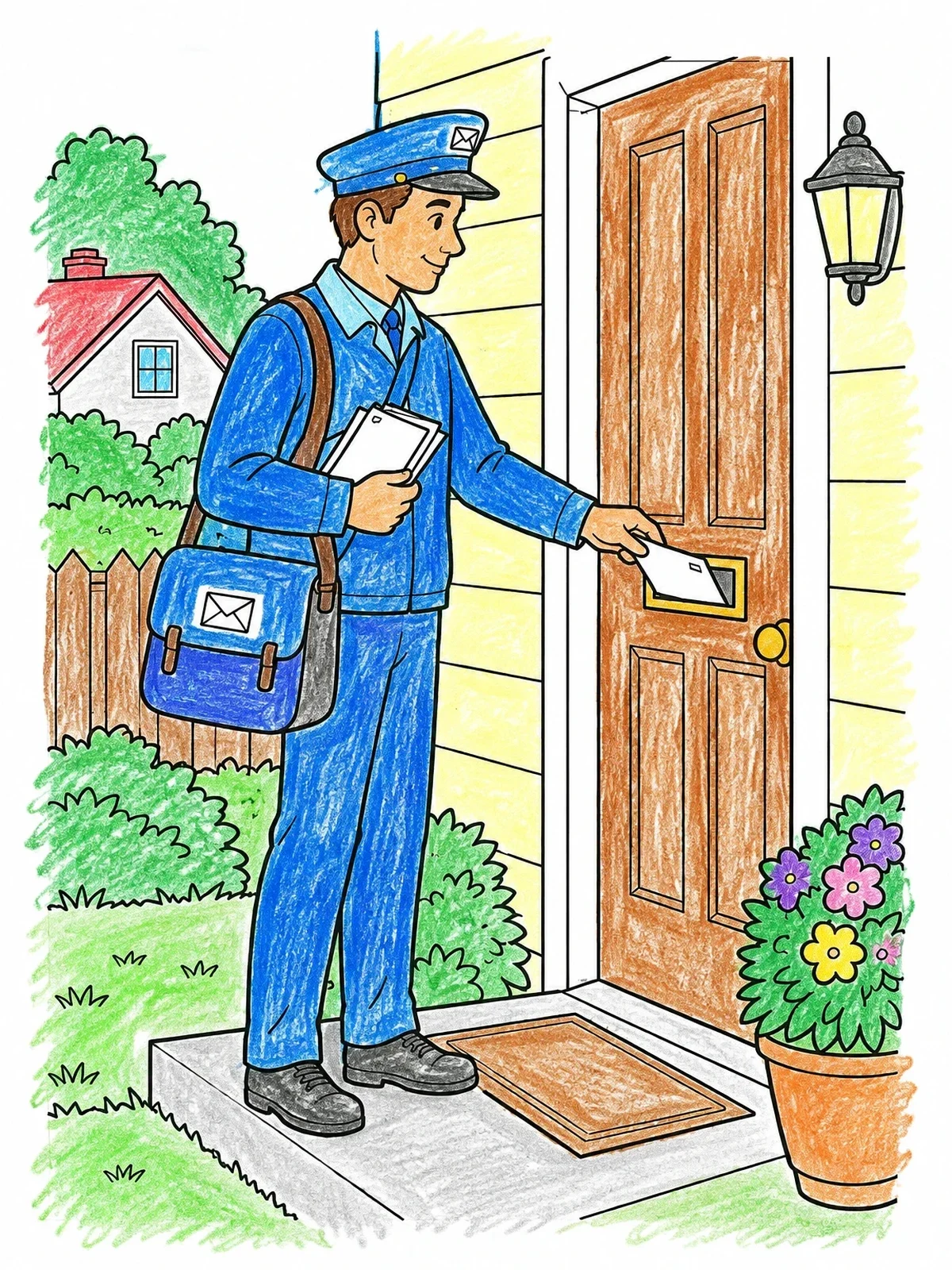 Colored example of the Mail Carrier Delivering A Letter coloring page