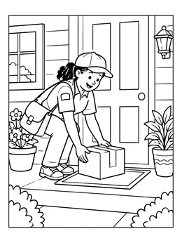 Free printable Mail Carrier Delivering A Parcel coloring page