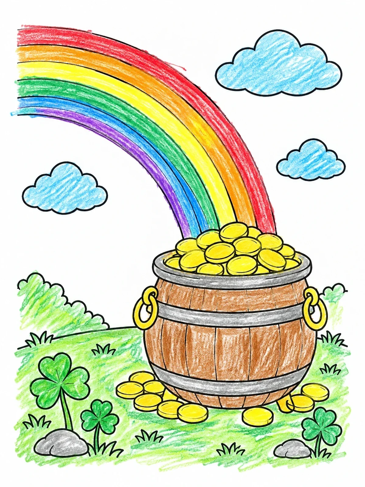 Colored example of the Pot Of Gold At Rainbow's End coloring page